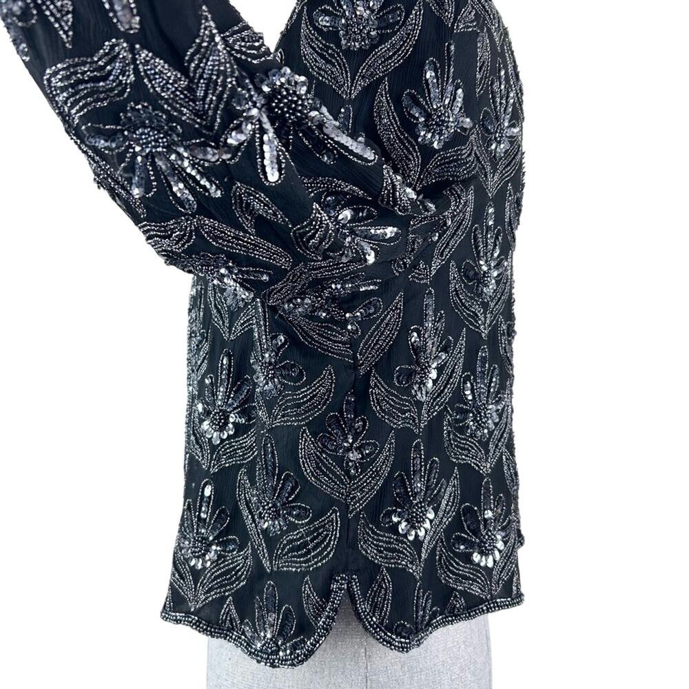 Laurence Kazar Vintage sequin Beaded Embellished Women's XL Crop Jacket Blazer - Picture 6 of 13